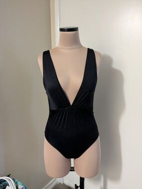 Tori Praver Black One-Piece Swimwear with Logo Detail